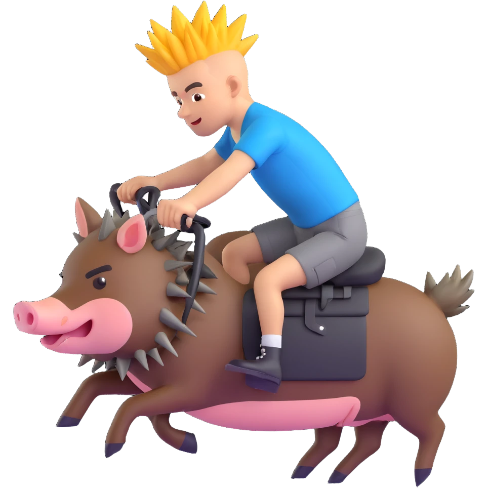 a punk riding a wild pig, 3D emoji style emoji