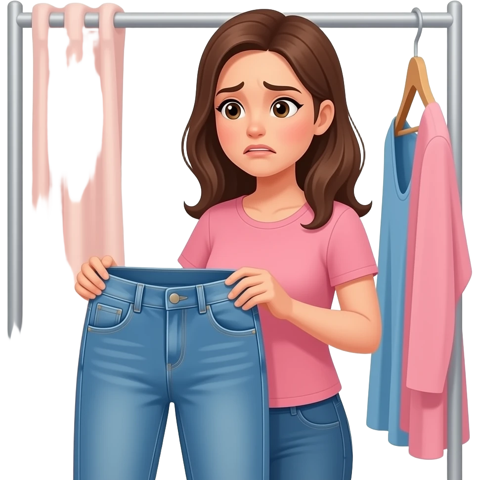 woman trying on jeans too small emoji