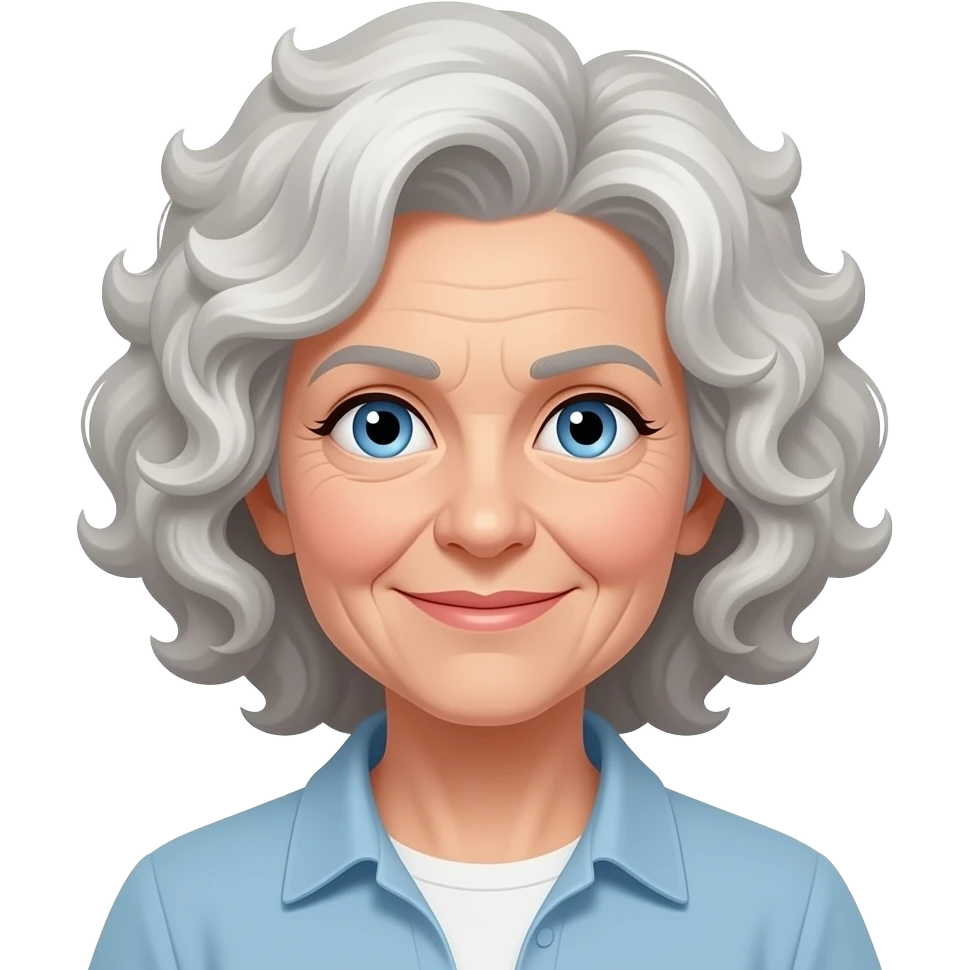 Elder woman curly hir blue eyes emoji