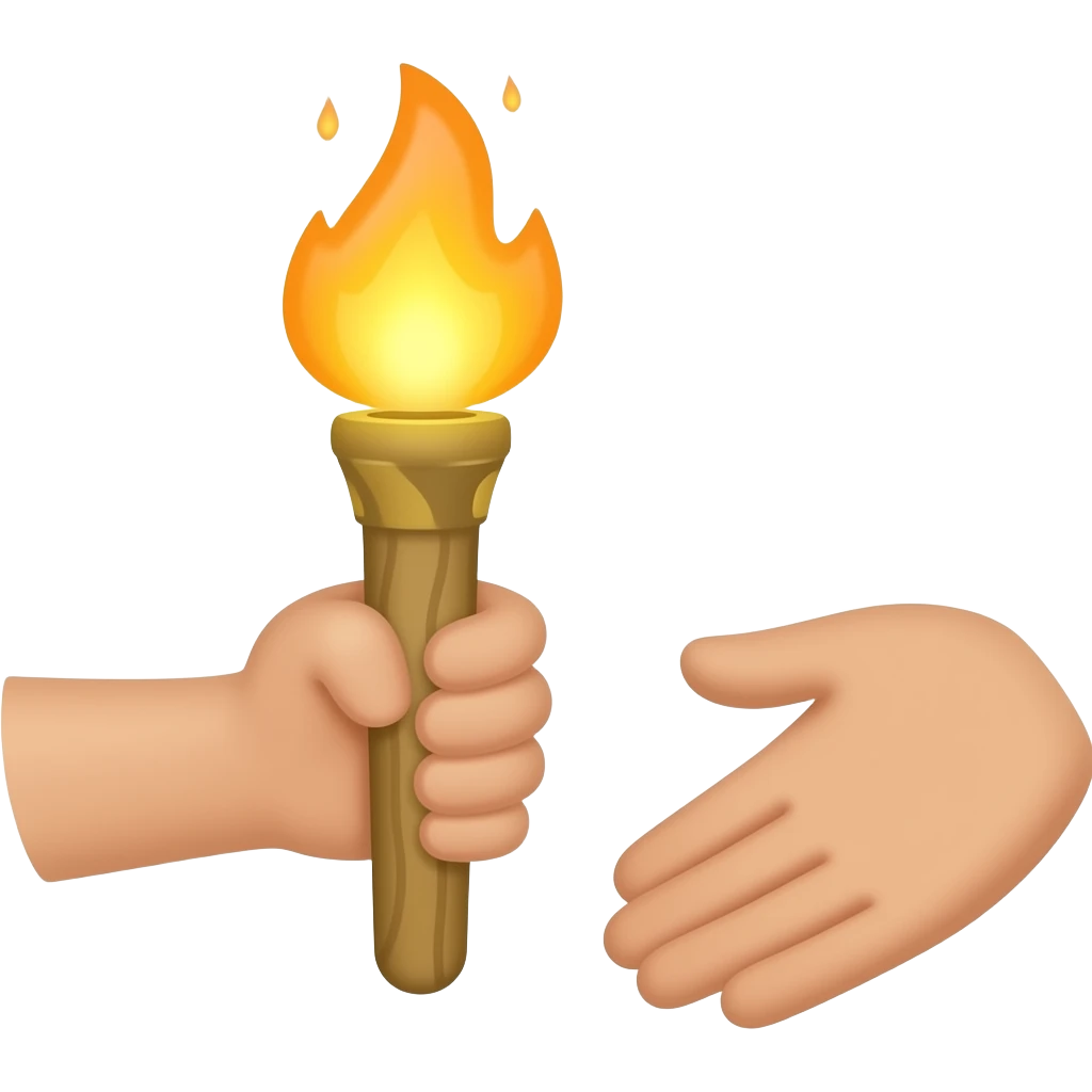 a lighter coloured arm holding torch, just an arm, no person needed, one arm, from the left side, and one hand reciving from right side emoji