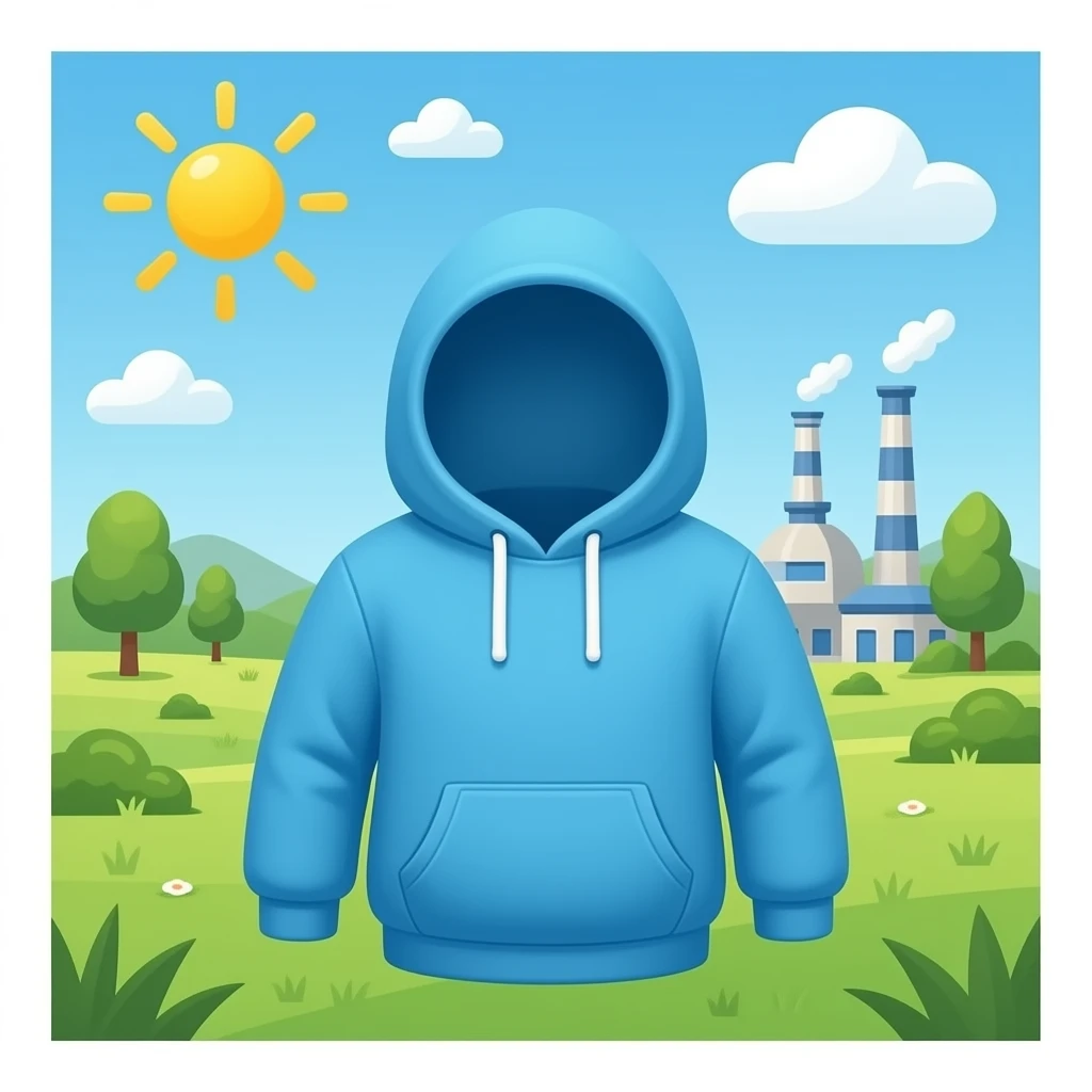 a cartoon factory making cyan hoodies emoji