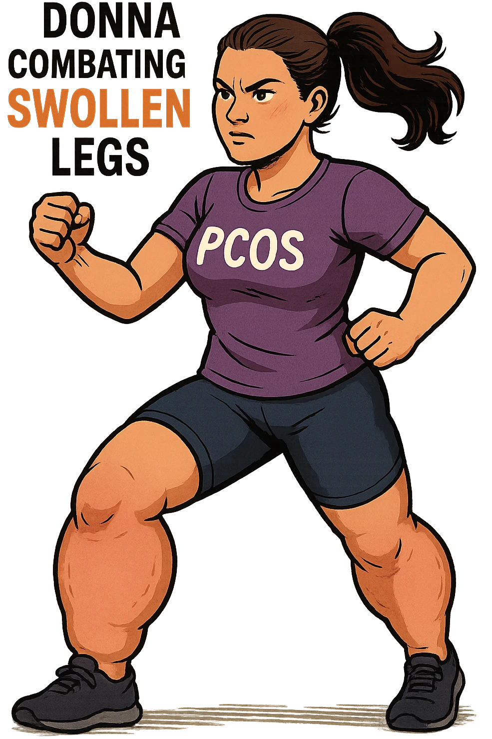 dONNA CON PCOS CHE COMBATTE LE SUE GAMBE GONFIE FORMATO VERTICALE SENZA SFONDO emoji