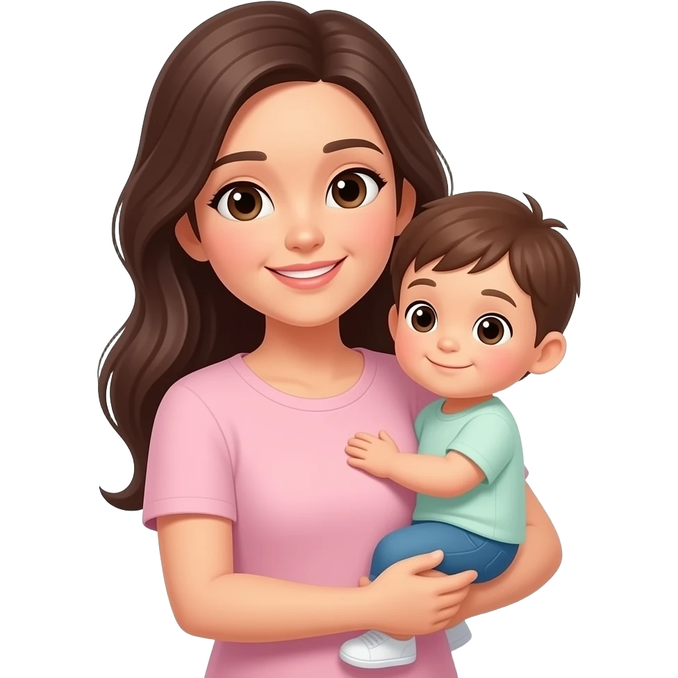 single mother with child, caring pose, minimal flat design emoji