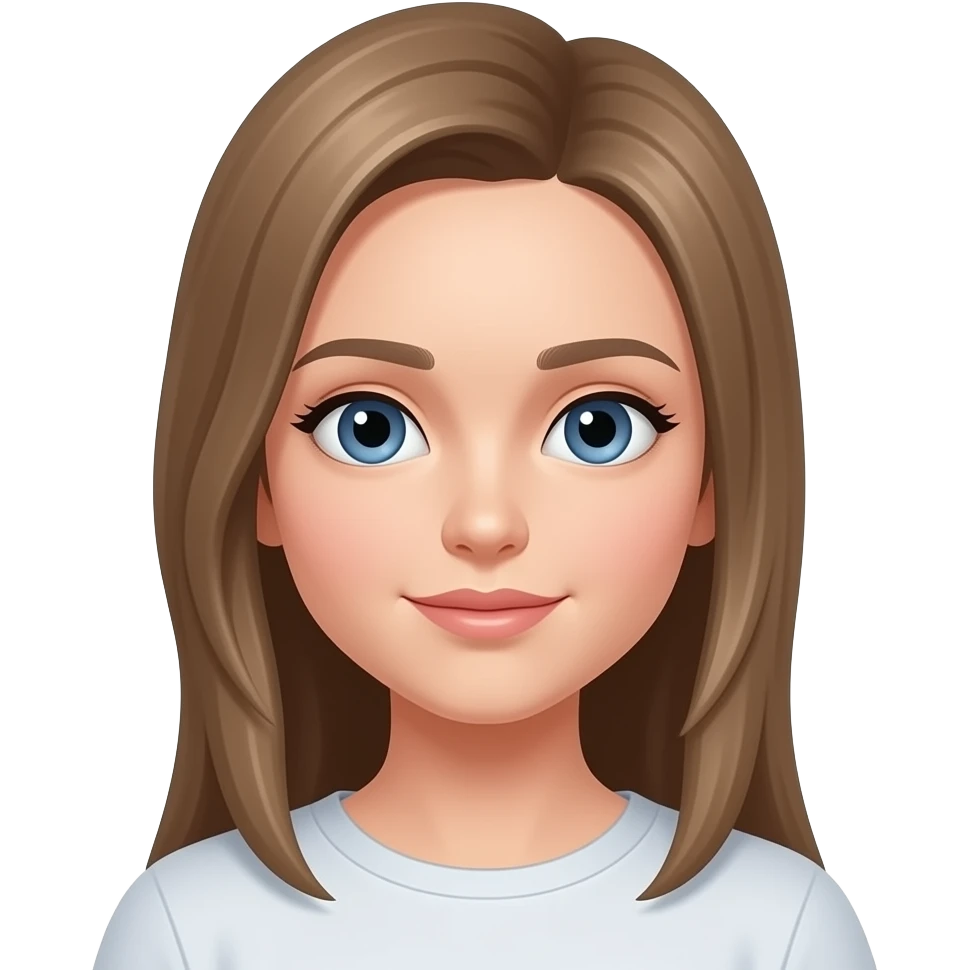 Girl with pale skin, sightly straight hair, dark blue eyes, light brown hair, back length hair emoji