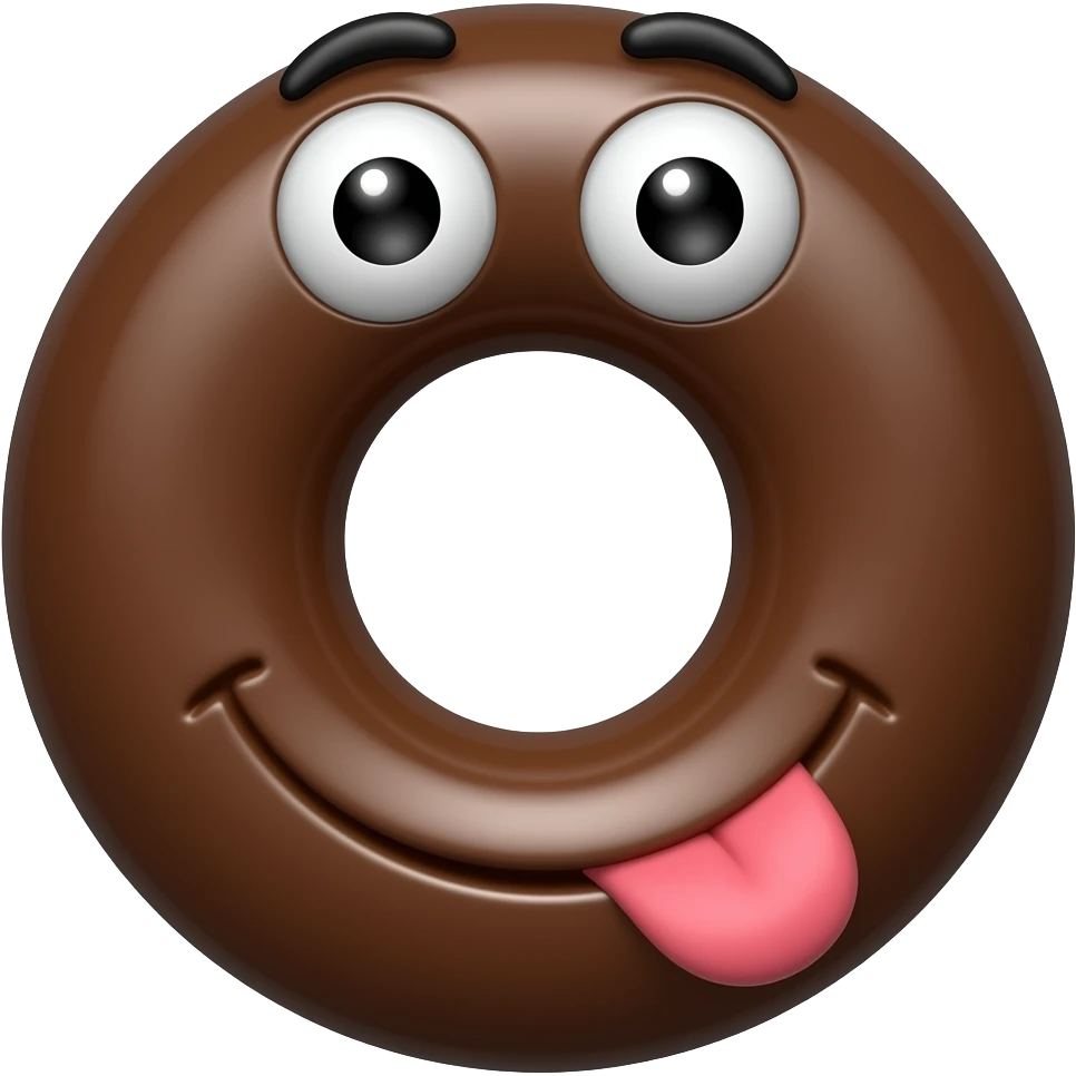 round chocolate hoop with fun emoji eyes and eyebrows and tongue mouth emoji