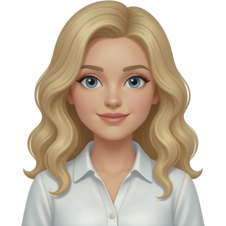 uma menina com o cabelo loiro como se fosse, iphone com umas ondas no cabelo e uma blusa toda branca emoji