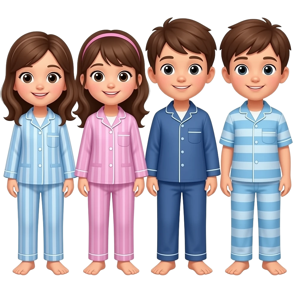 2 girls and 2 boys in pjs.brown ppl brown hair emoji