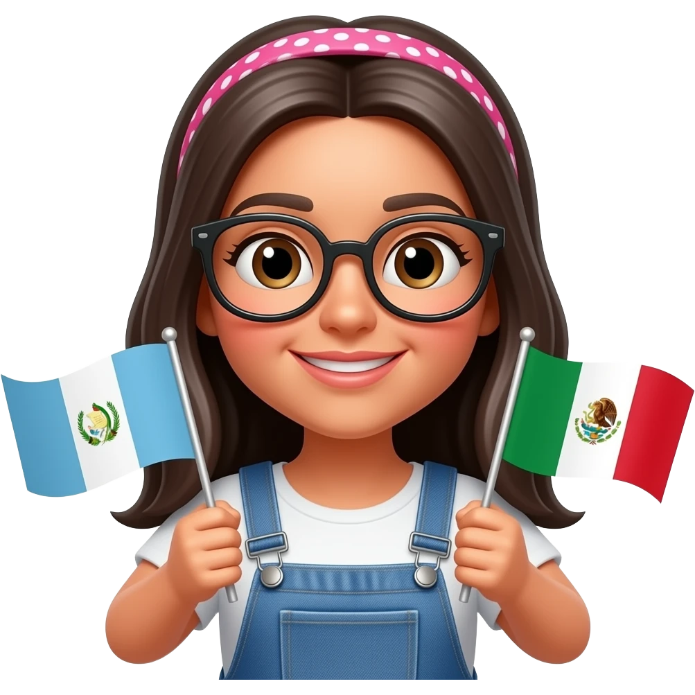 3D A Hispanic girl with glasses  holding a half Guatemala flag and half Mexican Flag emoji