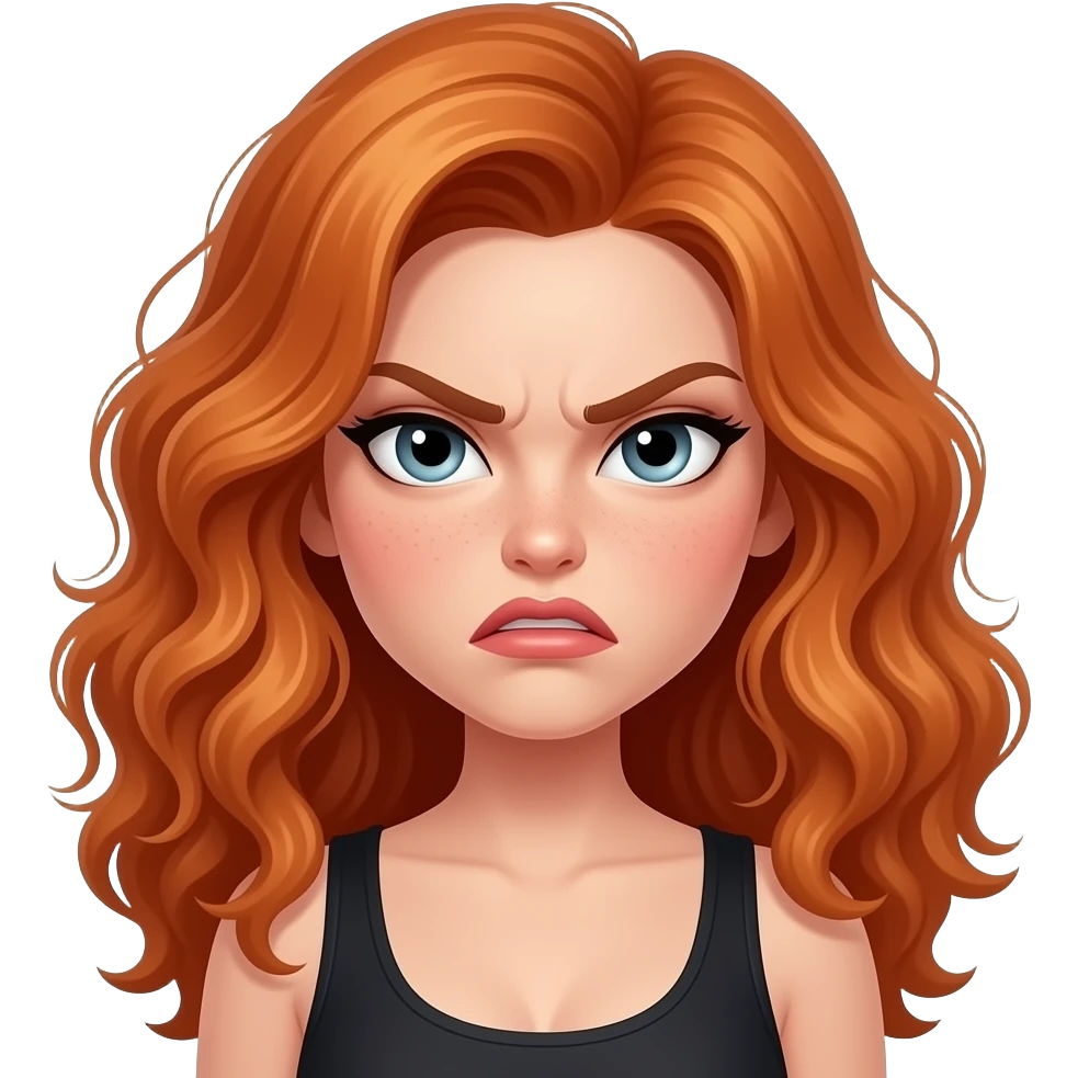 sexy girl with long curly ginger hair and ginger is angry emoji