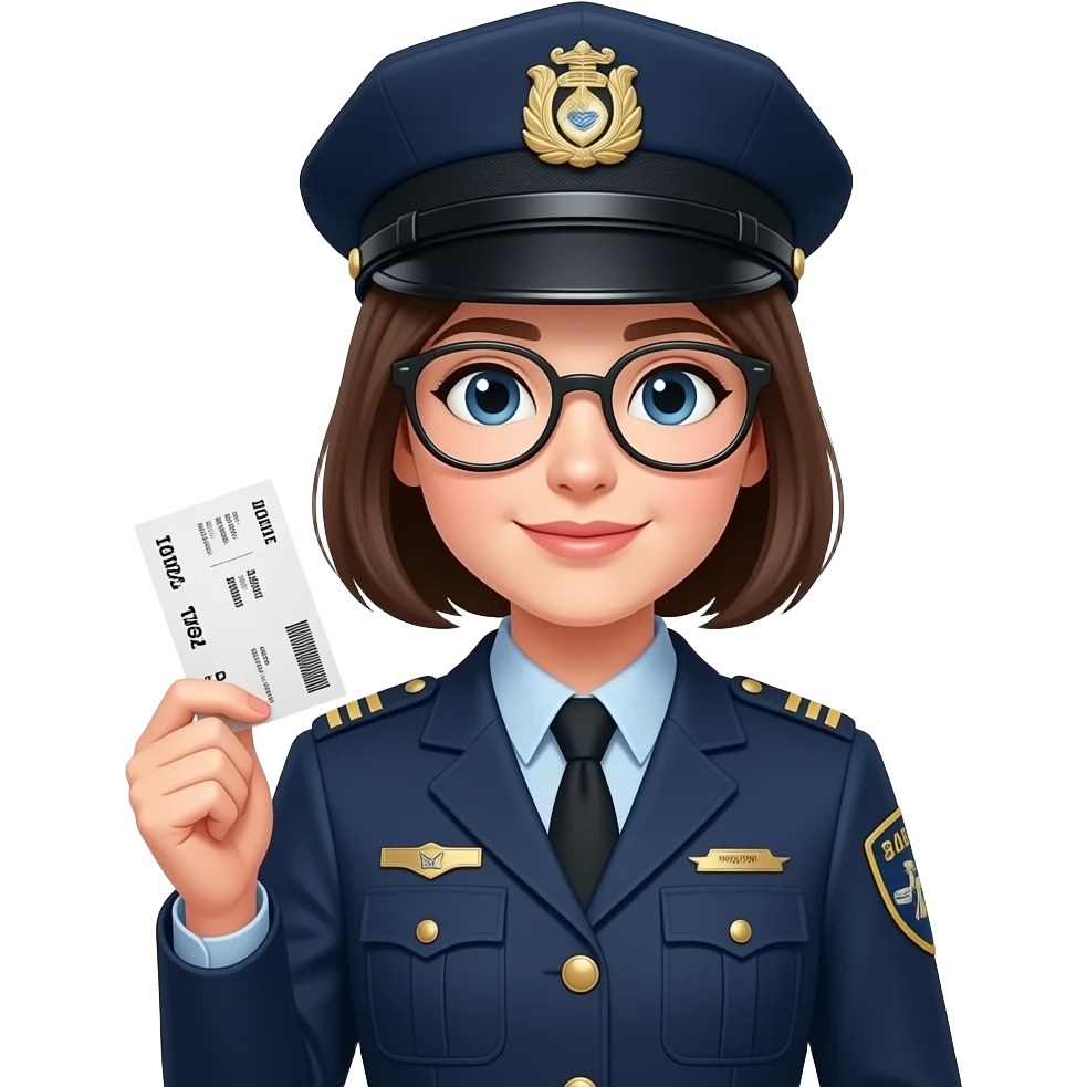 young woman  wearing glass train inspector holding ticket emoji