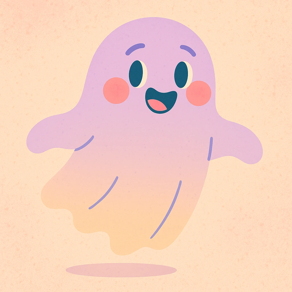 pastel ghost with soft colors, blushing cheeks, floating, friendly expression emoji