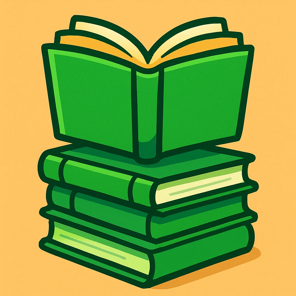 An open green book on top of a stack of green books emoji