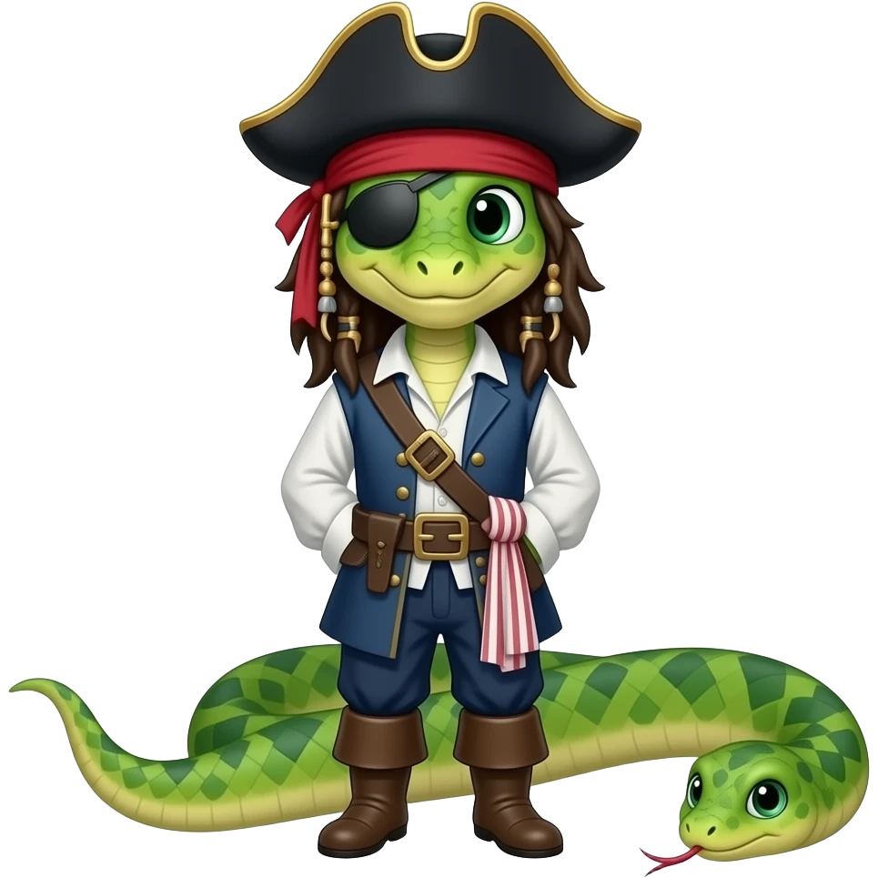 A snake in a Jack Sparrow costume without legs emoji