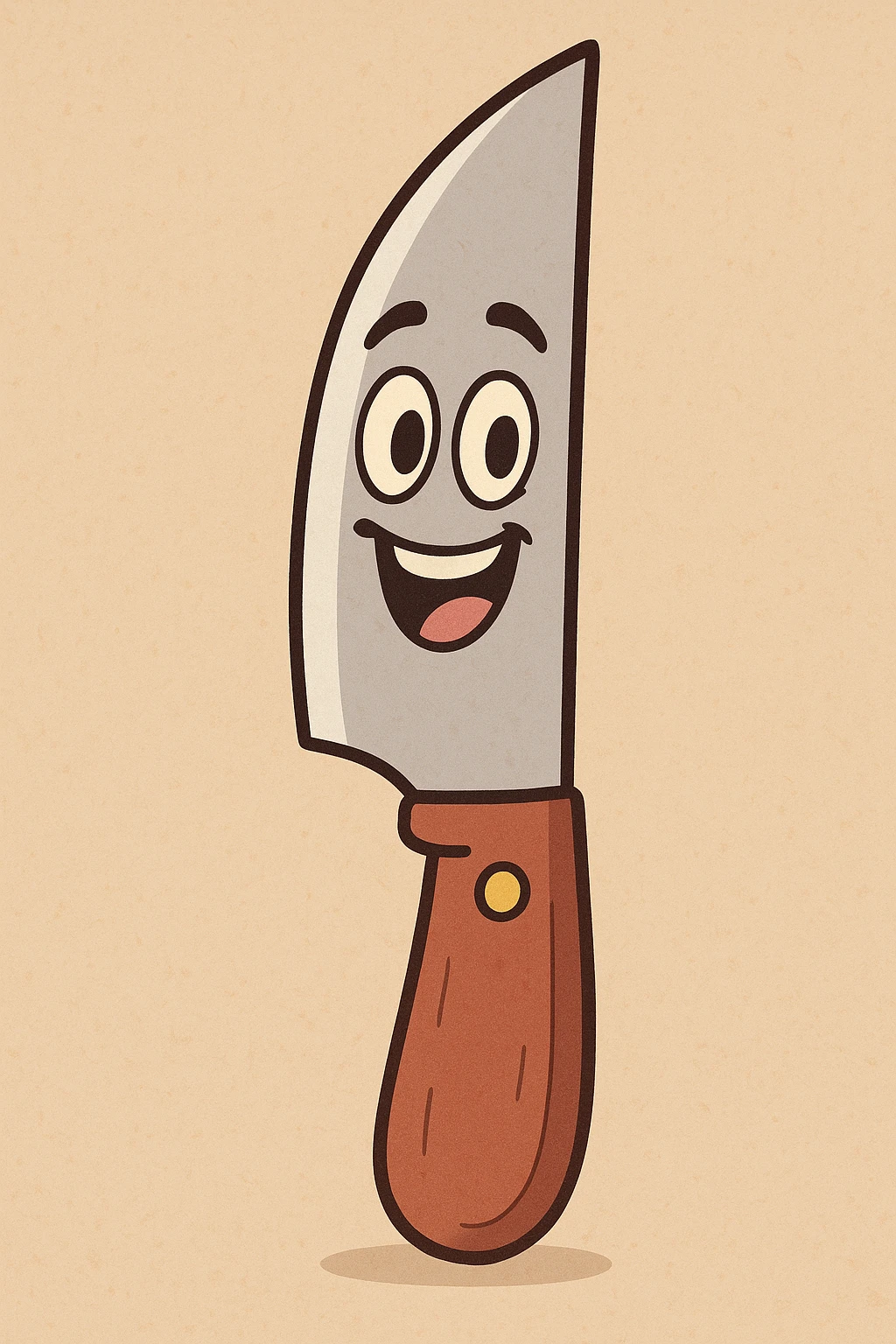 a cartoon-style knife with a smiling face, friendly and colorful, flat toon style emoji