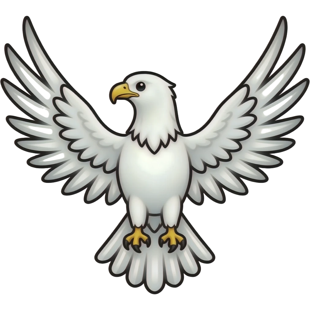 Very simple line drawing of a all white Hawk with wings spread for a emojji emoji