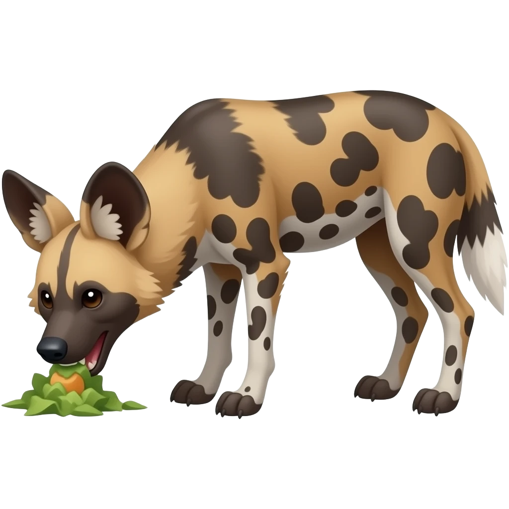 Cartoon afriacn wild dog eating emoji