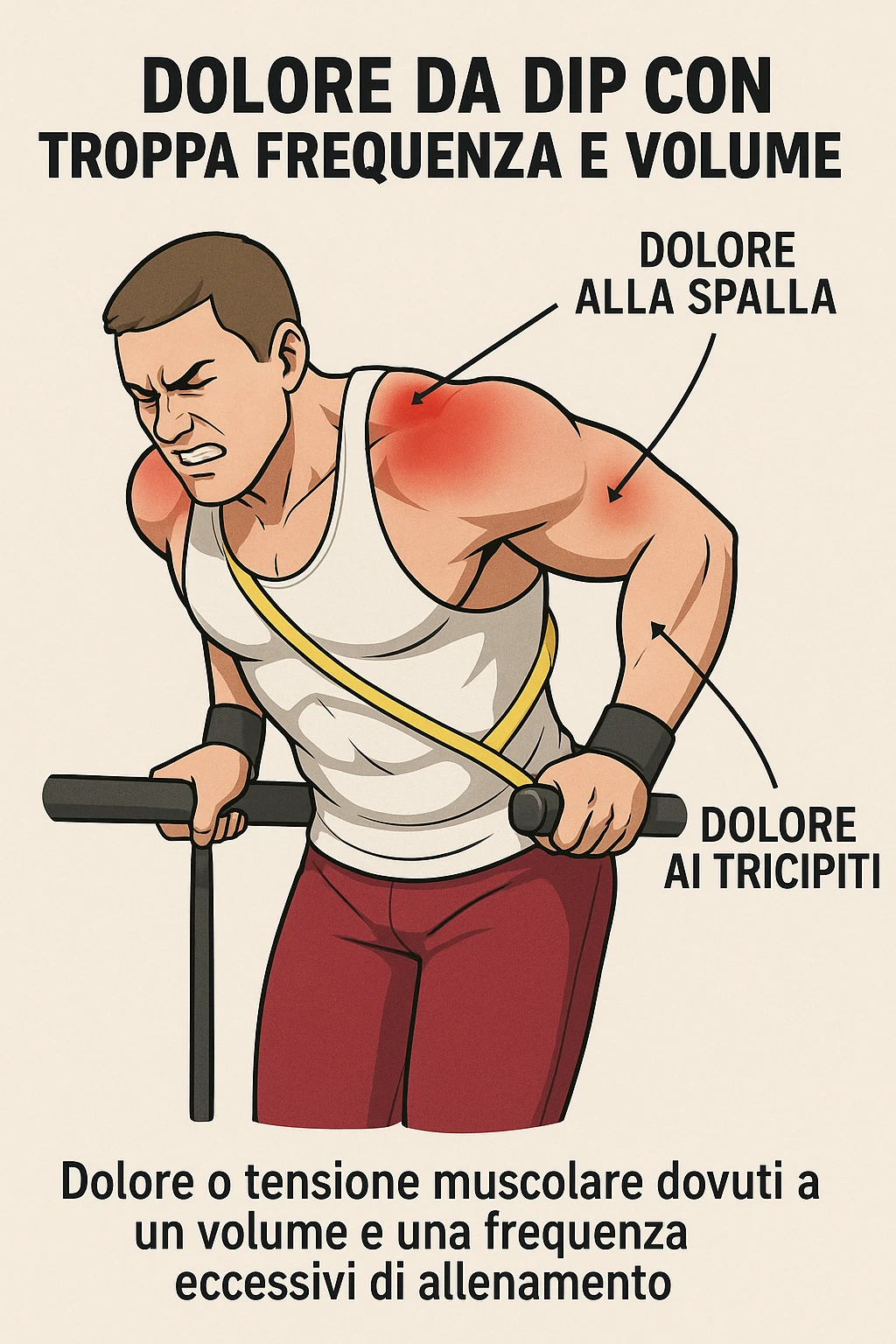 Dolore nel dip per allenamento con troppo volume e troppa frequenza in italiano emoji
