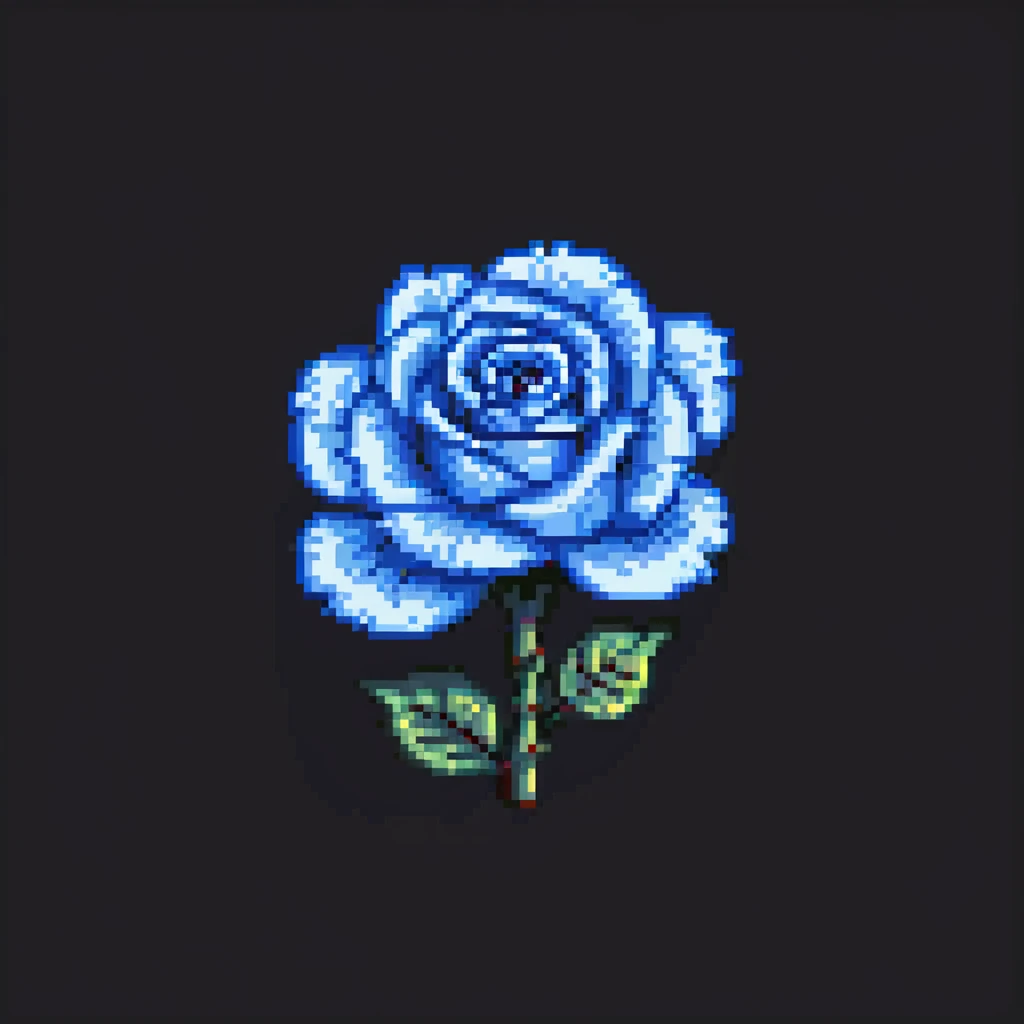 Make the blue rose smaller and add a dark background, keep pixel art icon style. emoji