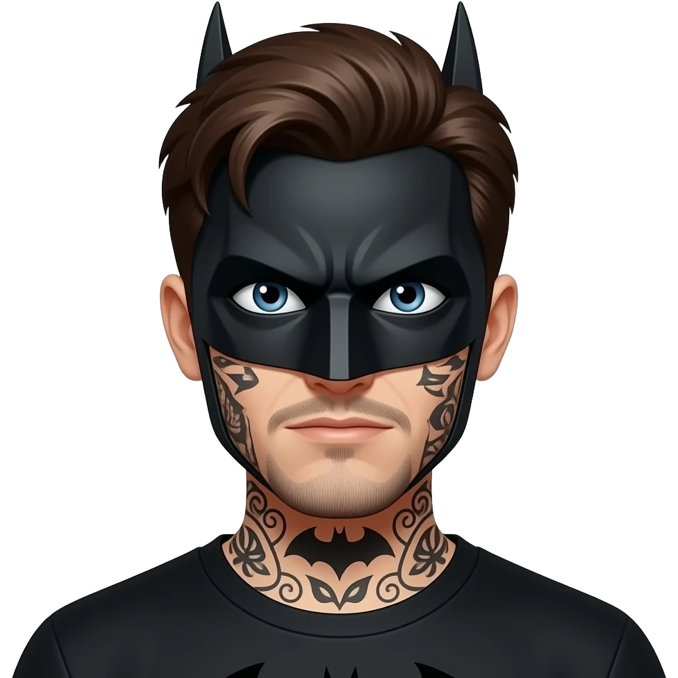 Dark brown hair face tattoos dressed in a Batman mask emoji