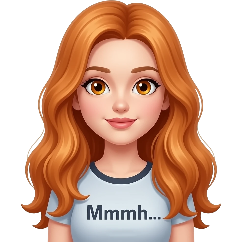 sexy girl with overlong ginger hair and ginger eyes a top with Mmmh... written on it emoji