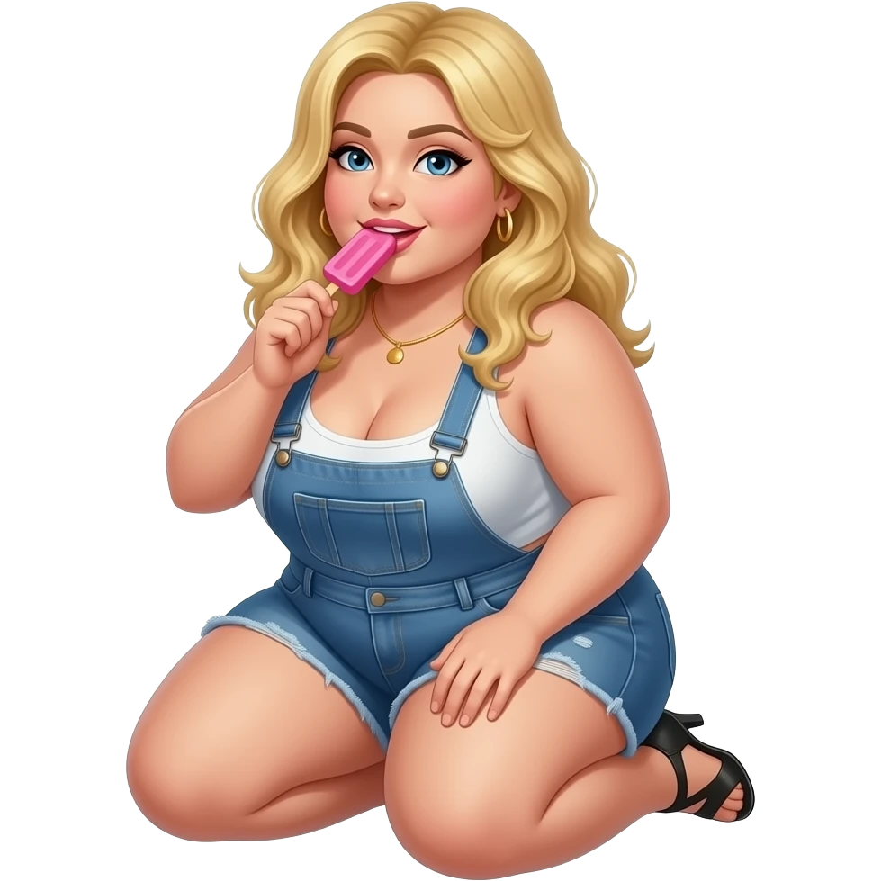 Buxom blonde kneeling while licking popsicle emoji