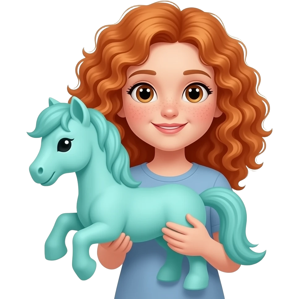 Fille rousse bouclés tâches de rousseur Aqua Poney emoji