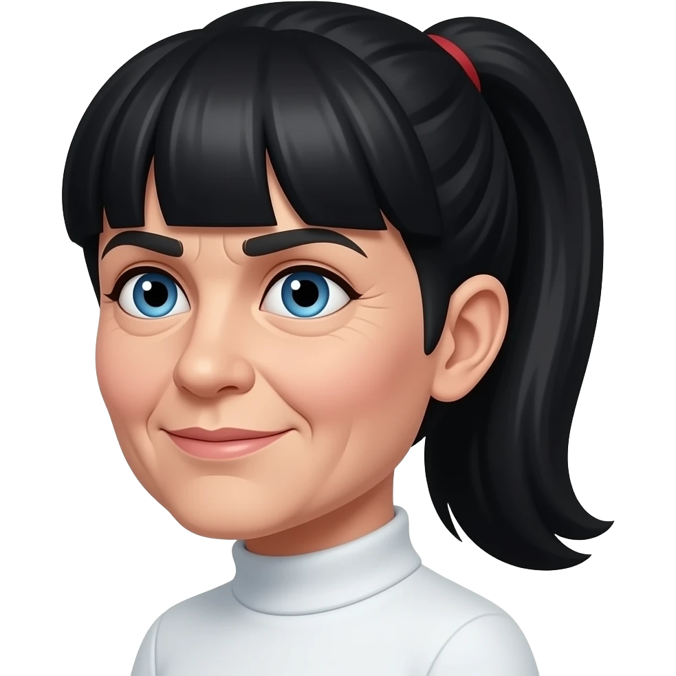 Blue eyes thick bangs ponytail black hair old woman emoji