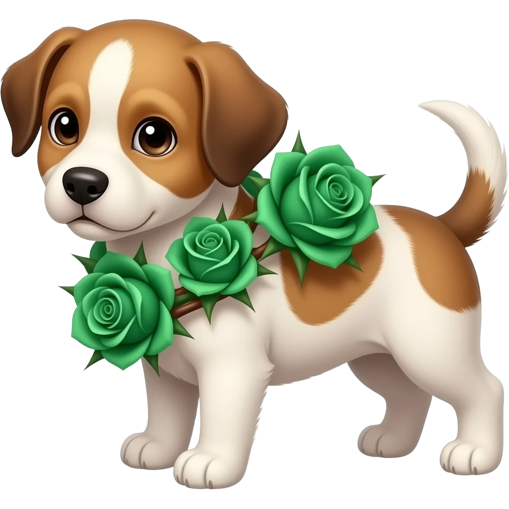Puppies with emerald green roses and thorns emoji