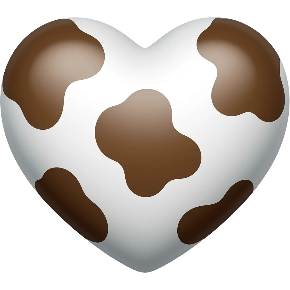 Corazón blanco realista con manchas café de vaca emoji
