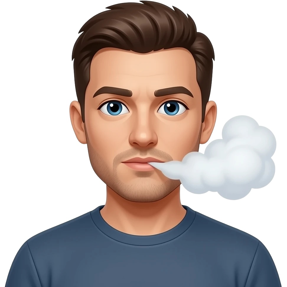 Guy with a RAZ vape blowing out smoke emoji
