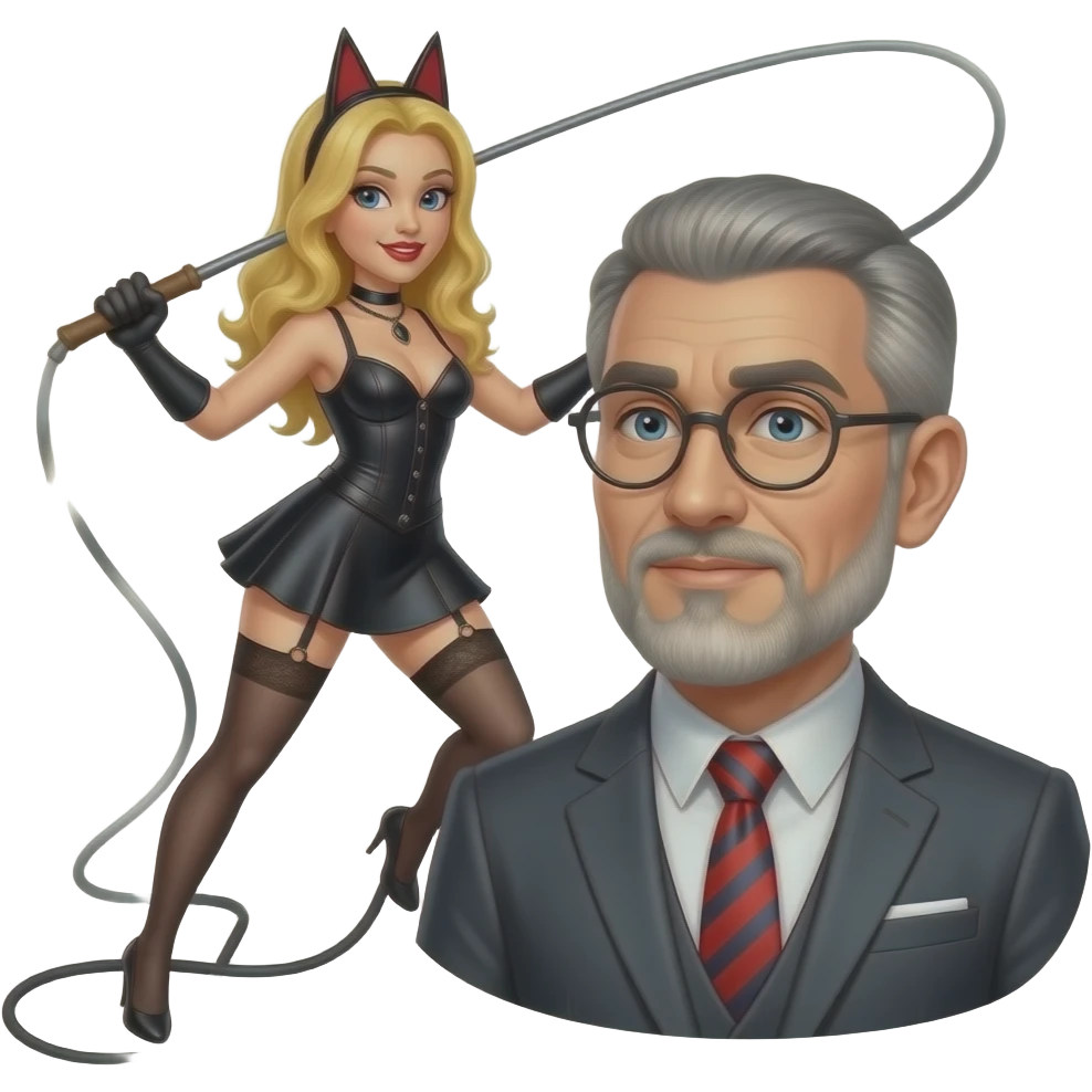 Freaky dominatrix holding whip over a man emoji
