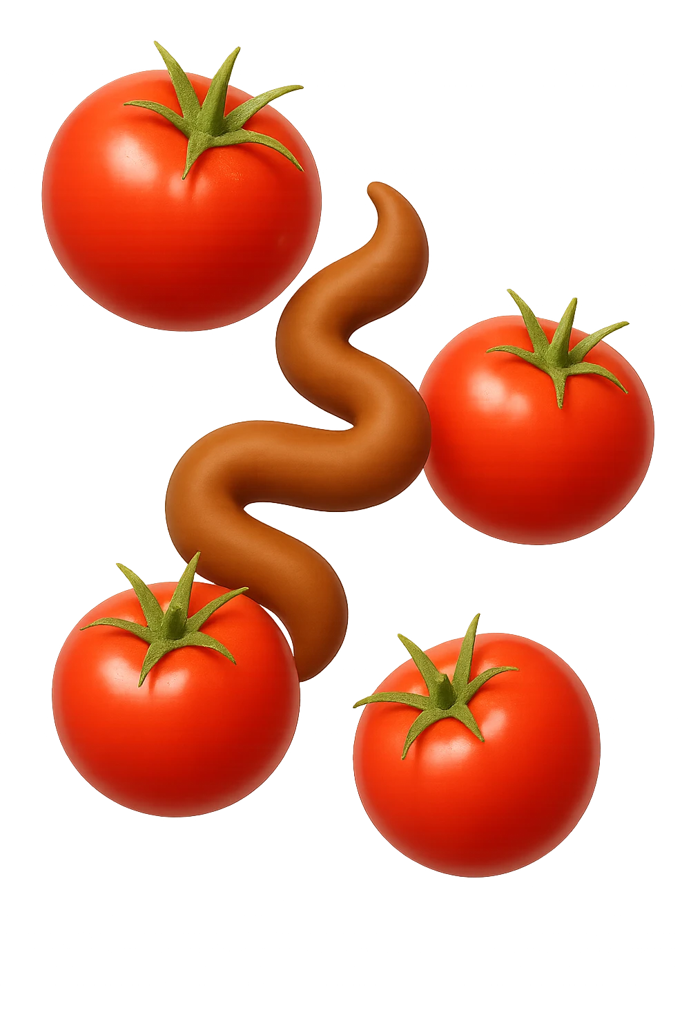 emoji stile iphone di pomodori che fluttuano in aria con colon attorcigliato intorno, iperrealistico 4k, isolato su sfondo bianco emoji