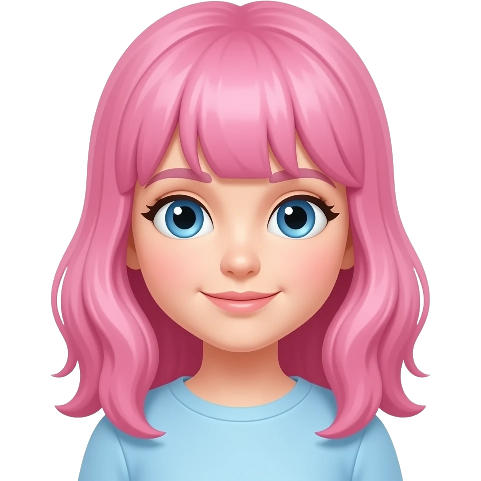 Una chica con pelo rosa y ojos azules y ropa azul claro emoji