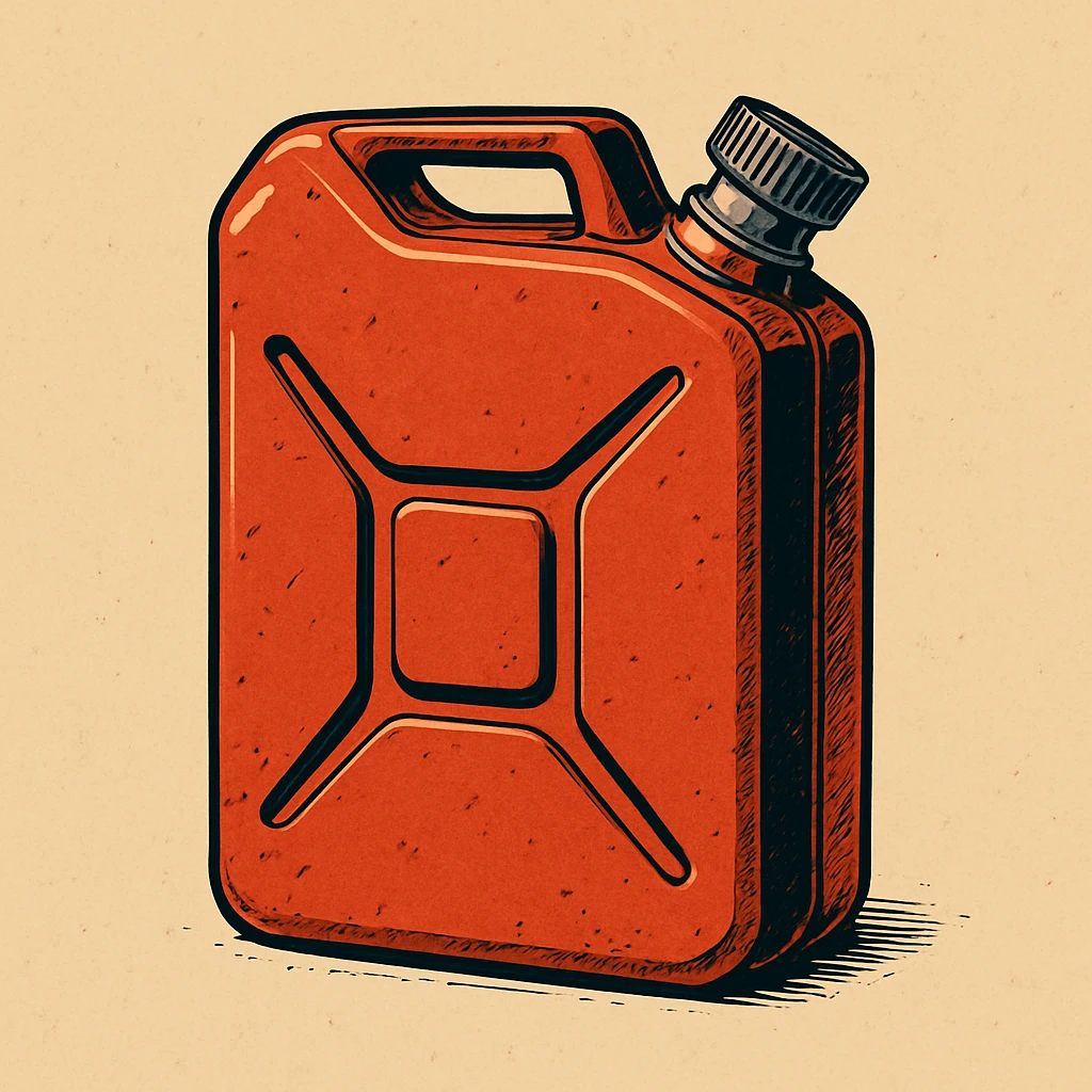 Сгенерируй мне канистру бензина  на однородном фоне в стиле чуть чуть  комикса. Канистра стоит четко прямо. без надписей emoji