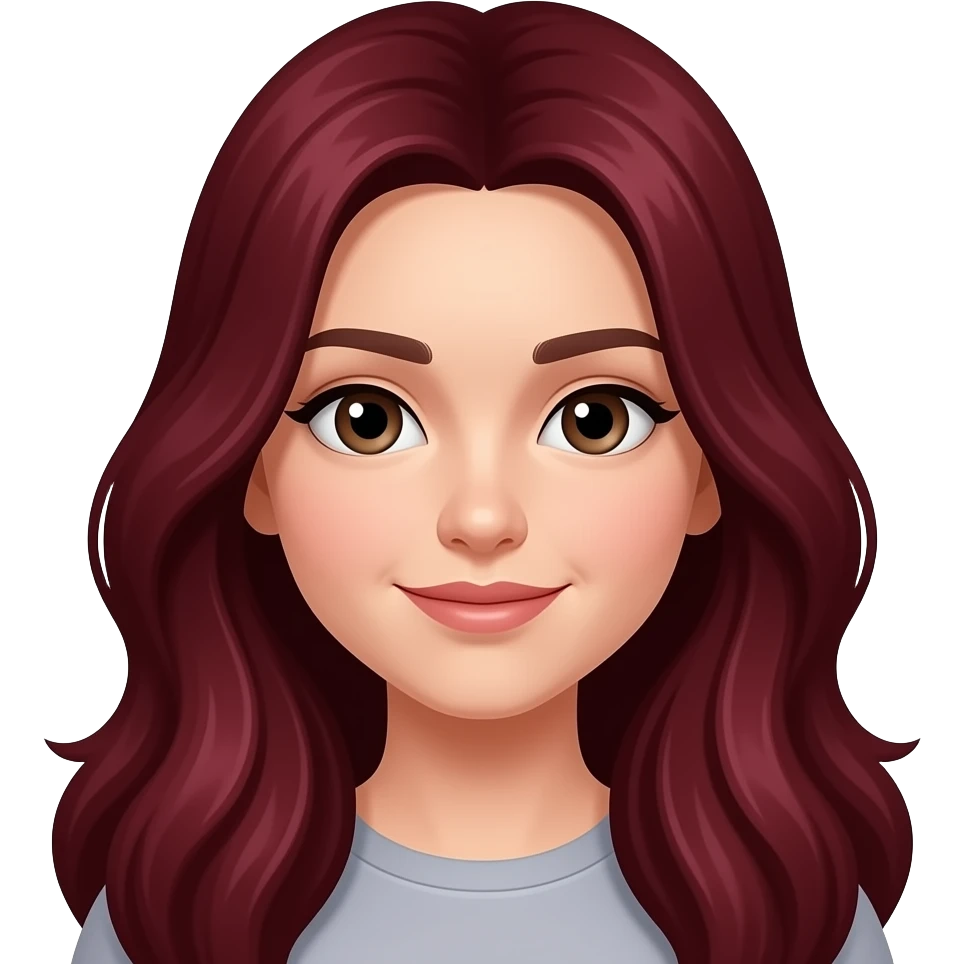 Uma menina do cabelo comprido da cor vermelho escuro dos olhos castanhos escuros emoji