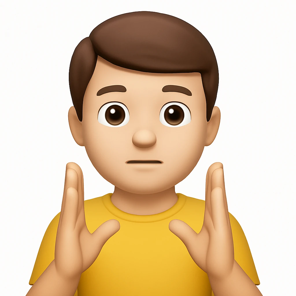 A 3D emoji in iOS emoji aesthetic style of a cartoon person holding both hands straight and parallel to each other in front of their body, palms facing each other to show a narrow or small distance, neutral expression, glossy Apple-style design, clean white background emoji