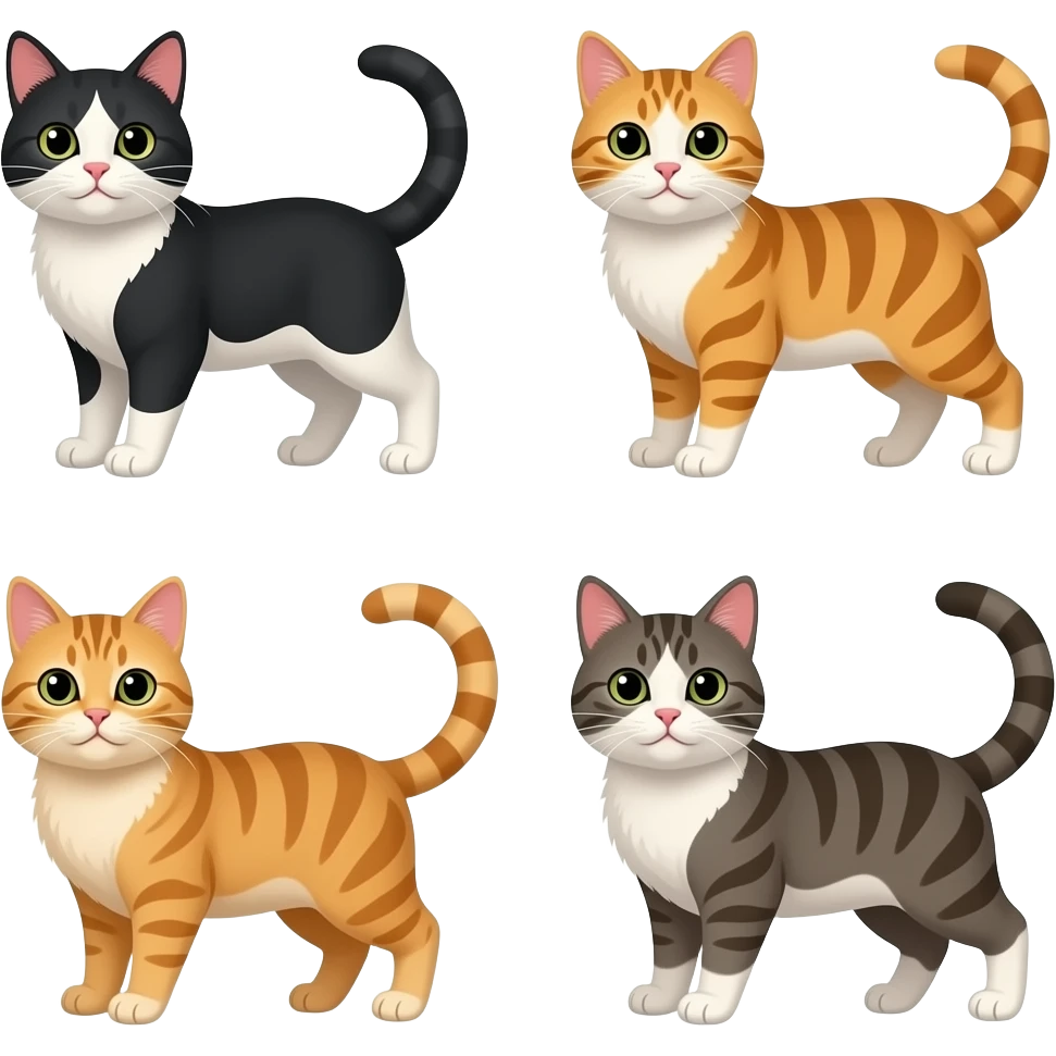 Five cats in interesting poses emoji