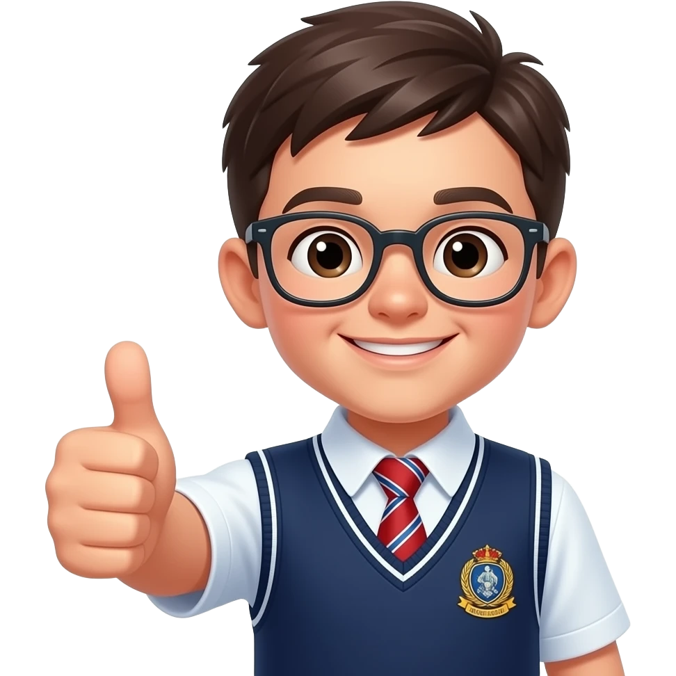 pouce en l'aire bonhomme emoji enfant uniforme scolaire sans lunette emoji