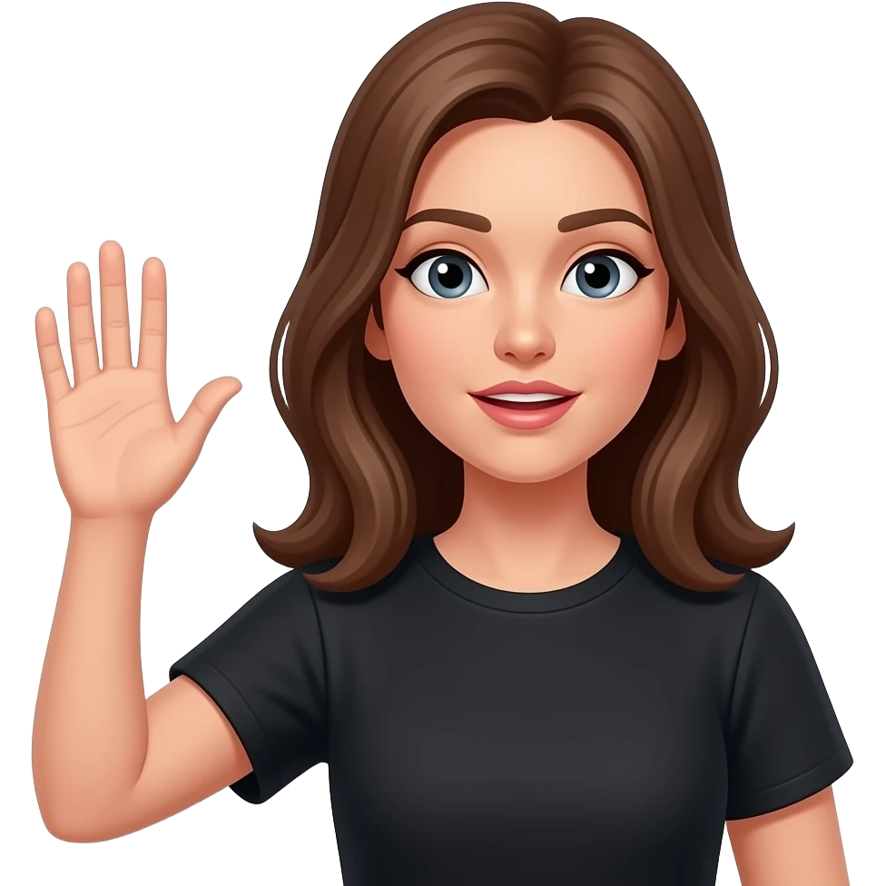 MUJER LEVANTANDO LA MANO DERECHA COMO PIDIENDO TURNO CON REMERA NEGRA emoji