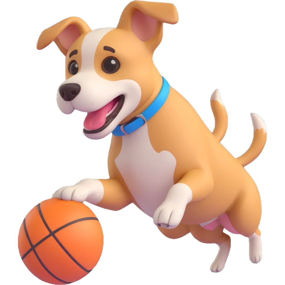 dog chasing ball in forrest, close up pose emoji