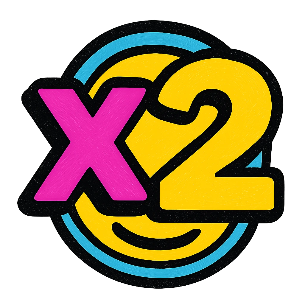 bold modern style "x2" emoji, transparent background, conveys enthusiastic agreement emoji