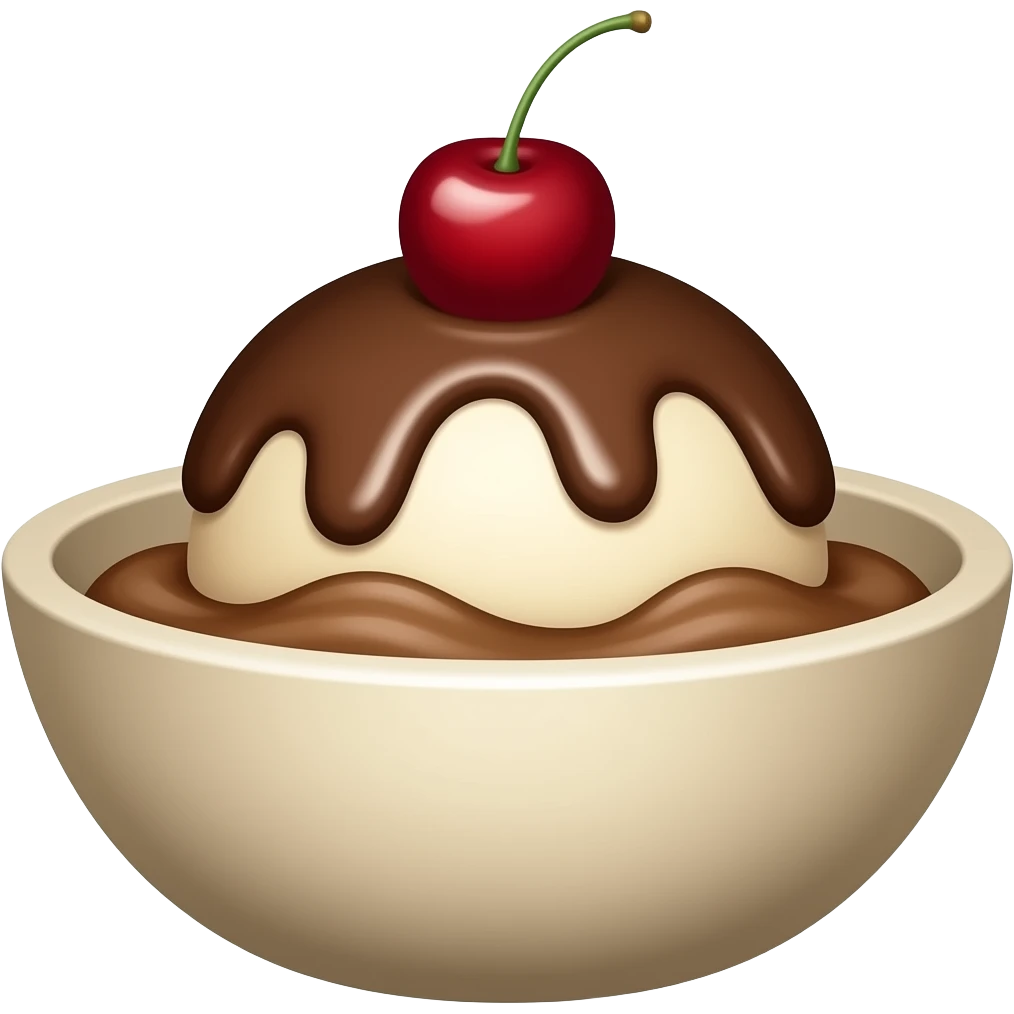 chocolate  aethtetic ice cream with a cherry in a boal emoji