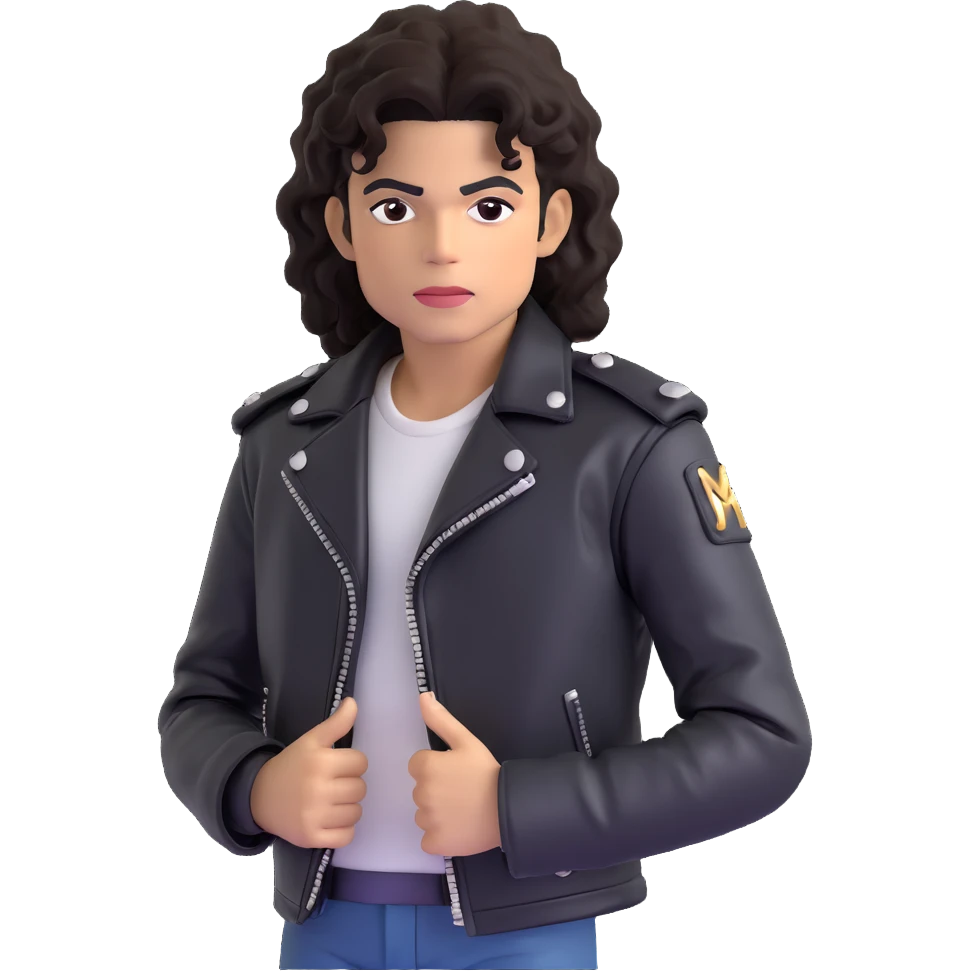Michael Jackson in his 'Bad' era, black leather jacket, curly hair, intense expression, pose 4 emoji