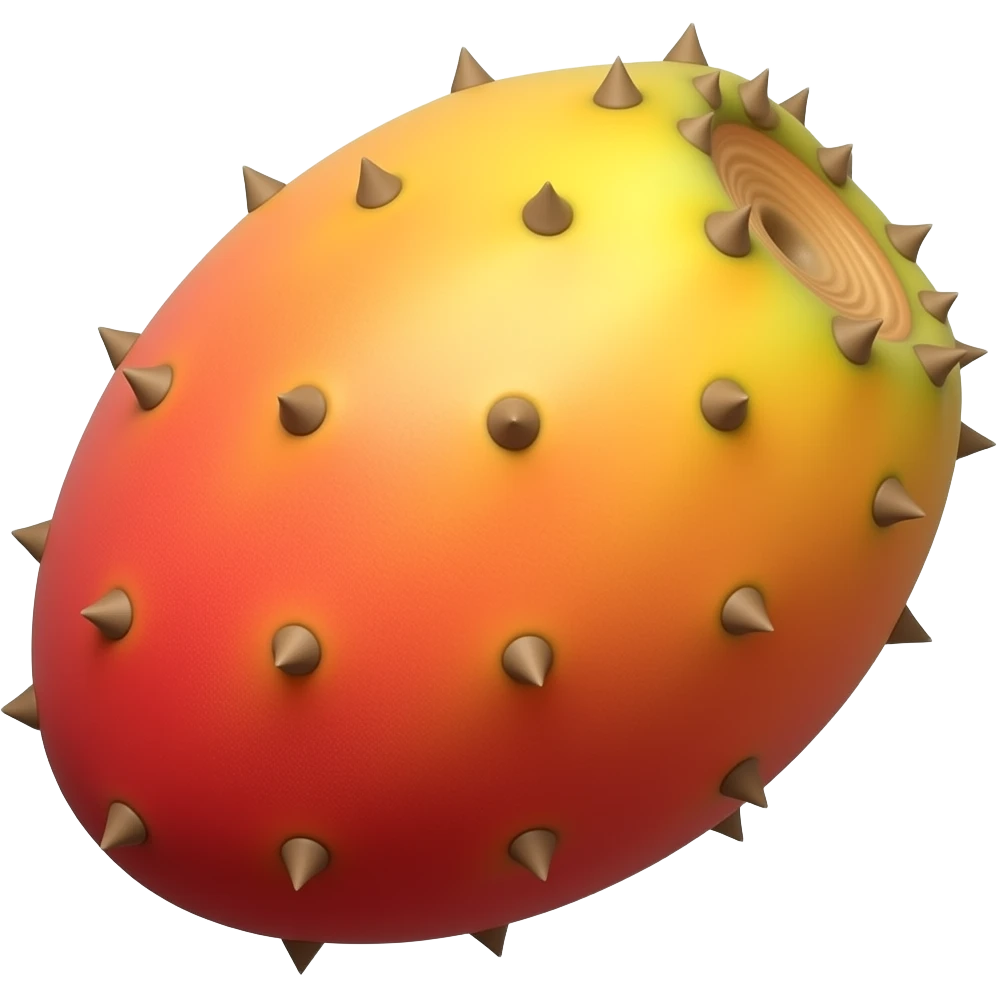 Make a stylised vector graphic illustration art yellow orange red slightly oval and irregularly shaped cactus fruit angled position bumpy skin with every thorn having multiple tiny narrow mini needles emoji