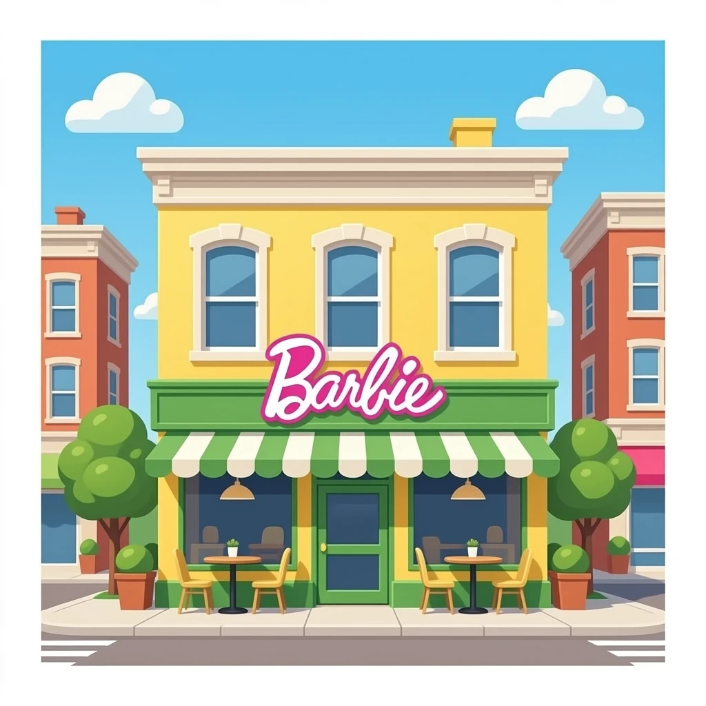 yellow green cafe building inspired by barbie colour pallete building onlywithout background emoji