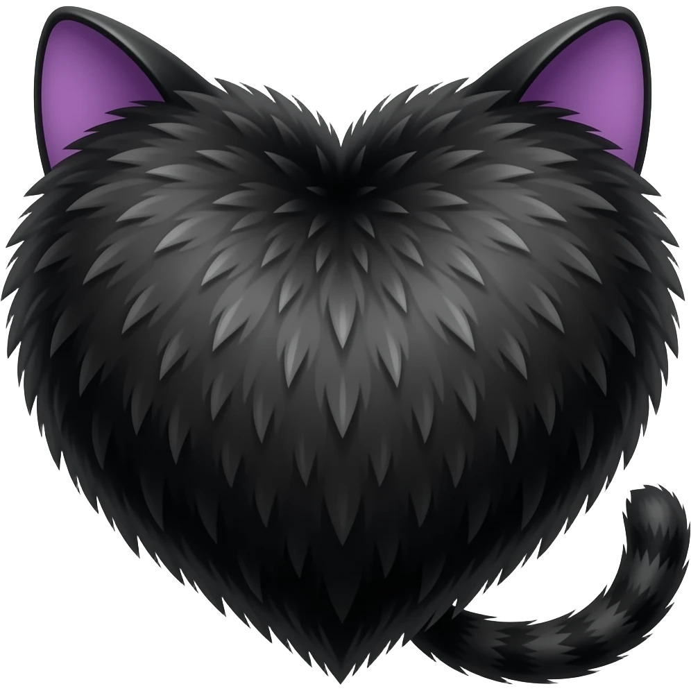 purple black cat ears, black cat tail, black fur heart, no cat, just a heart with cat ears emoji
