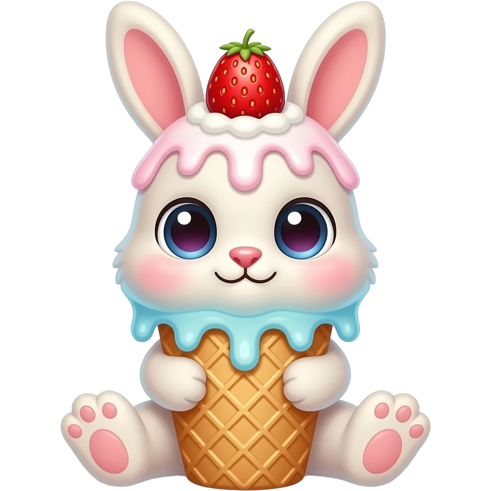 “cute bunny made of strawberry ice cream, melting effect, pastel colors, big eyes” emoji