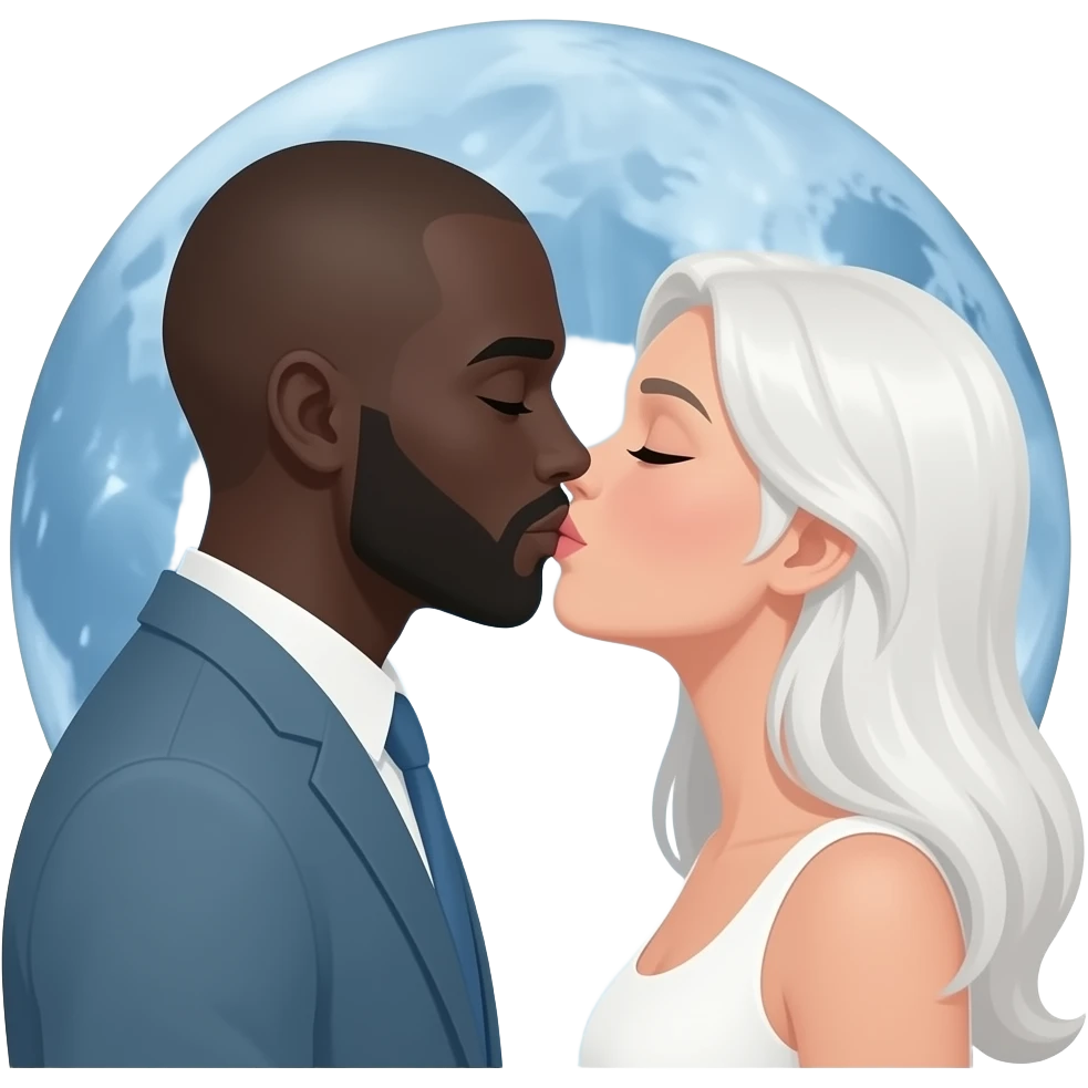 A .insights summer's bliss of a cilouet of black bald man and white woman kissing in the moon light emoji