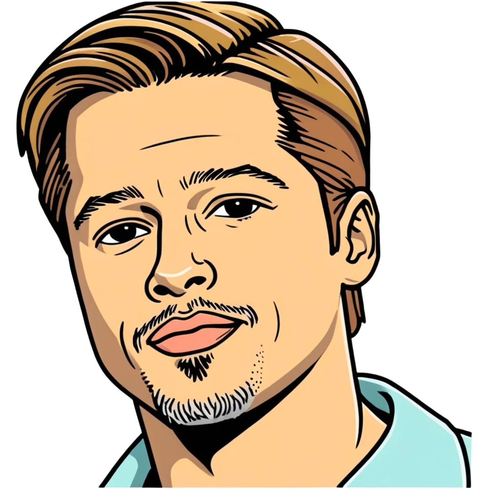 2020 Brad Pitt, celebrity and bestmale actor hyperrealistic, mirco-detailed, vivid, bold colors, 3D sticker design
 Must be 8k hd, 8000x8000px resolution. Must use very thin transparent smooth lines emoji