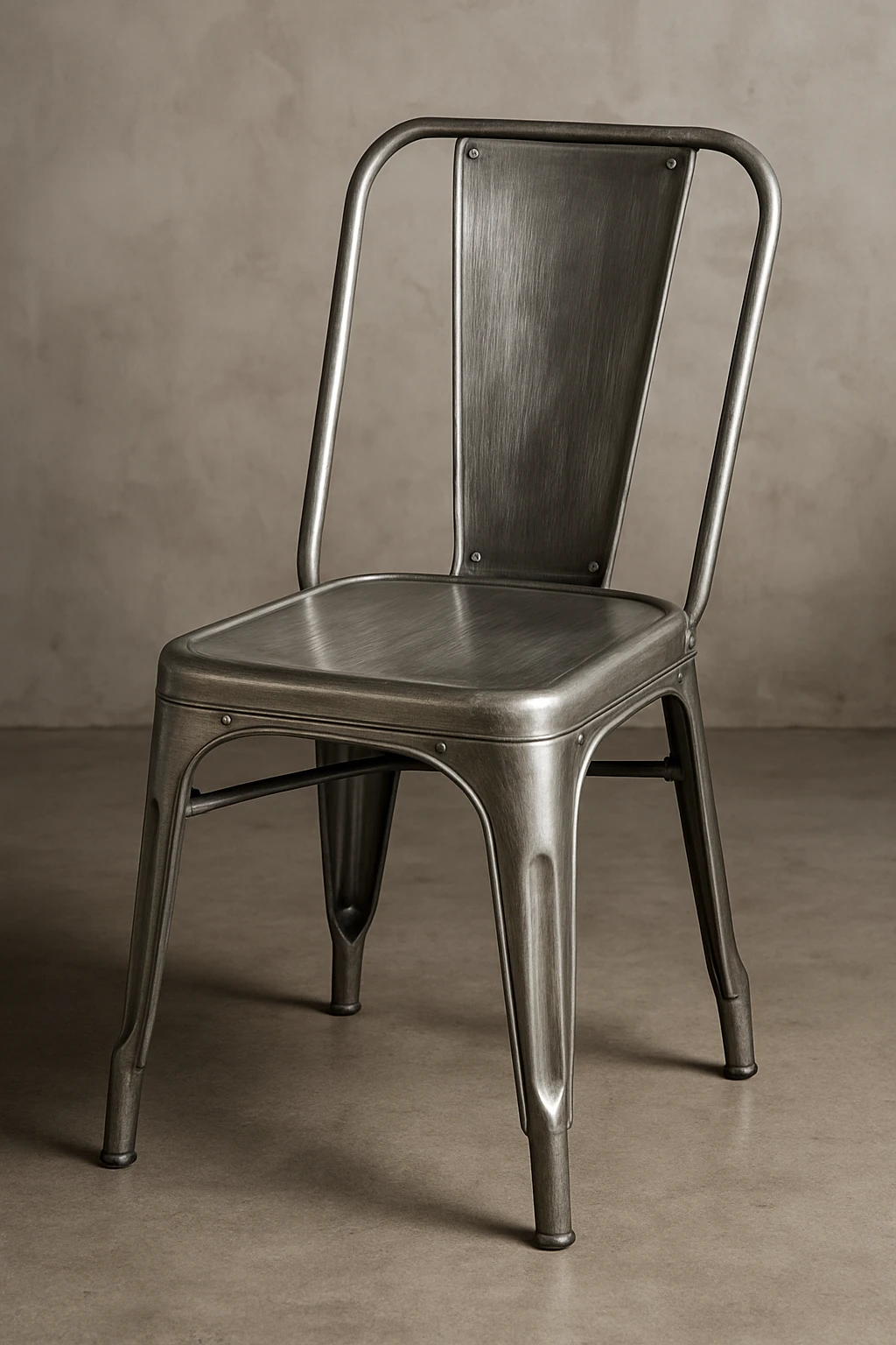 a silver dining chair, industrial style, brushed metal texture emoji